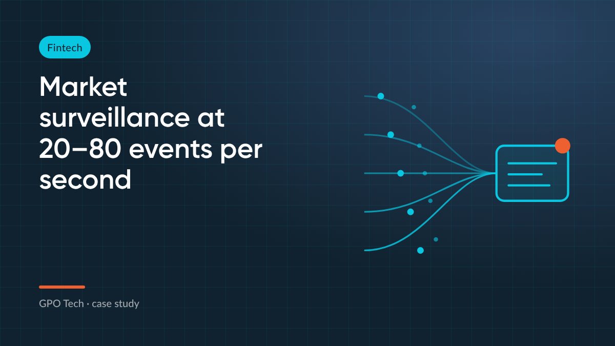 Market-surveillance platform: 20+ data sources, 20–80 events per second